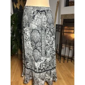 Vtg Sag Harbor Whimsy Goth Damask Maxi Skirt Black & White Renaissance Size 12